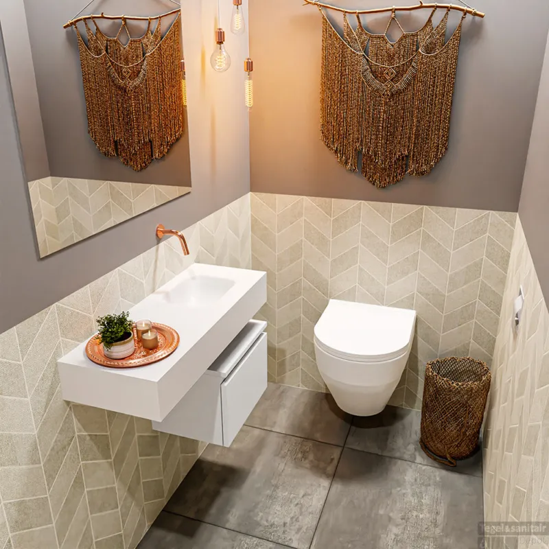 Favoriet MONDIAZ ANDOR 40cm toiletmeubel talc. LEX 80cm wastafel talc rechts geen kraangat