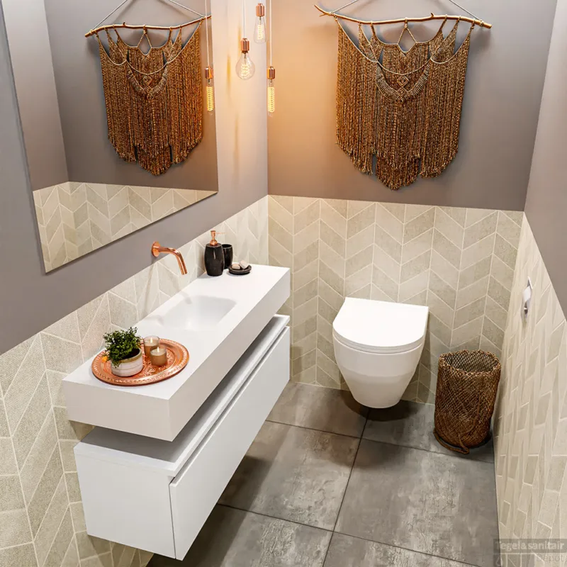 MONDIAZ ANDOR 100cm toiletmeubel talc. LEX 100cm wastafel talc midden geen kraangat Exclusieve Aanbieding
