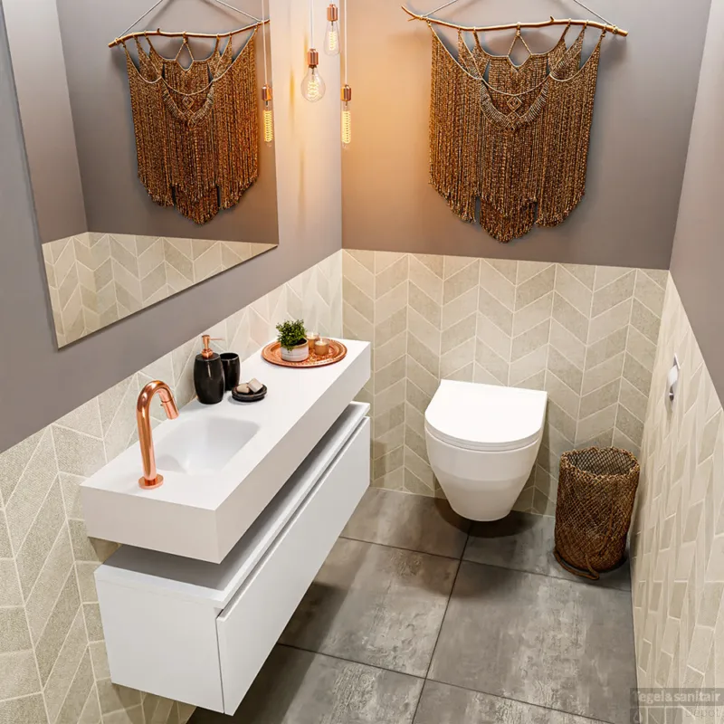 MONDIAZ ANDOR 100cm toiletmeubel talc. LEX 100cm wastafel talc links 1 kraangat Lage Prijs