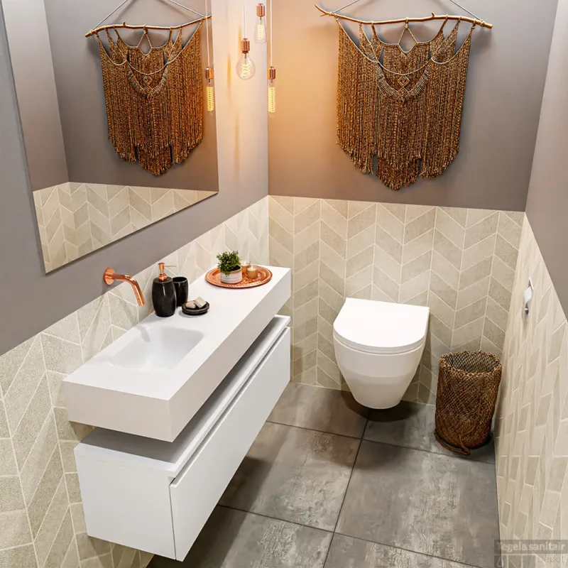 MONDIAZ ANDOR 100cm toiletmeubel talc. LEX 100cm wastafel talc links geen kraangat Merkproduct
