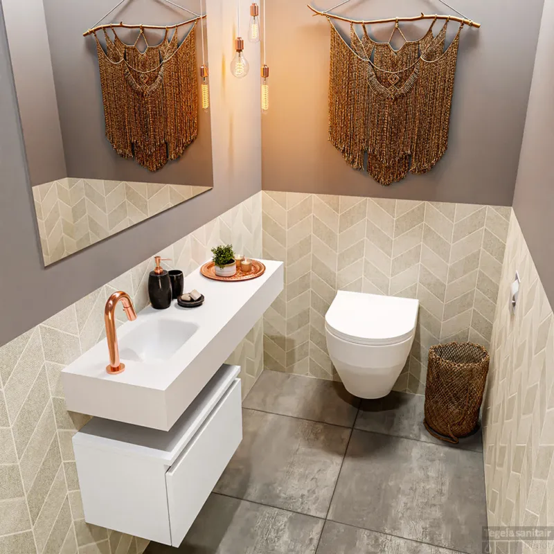 Direct Beschikbaar MONDIAZ ANDOR 50cm toiletmeubel talc. LEX 100cm wastafel talc links 1 kraangat