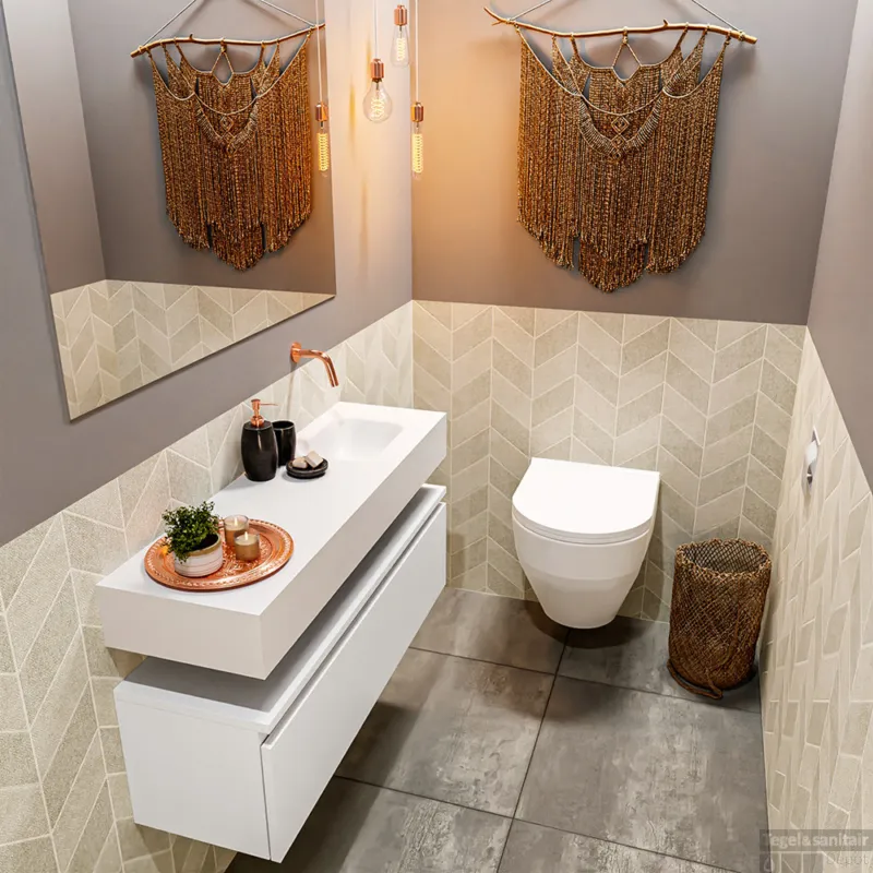 Gratis Retour MONDIAZ ANDOR 100cm toiletmeubel talc. LEX 100cm wastafel talc rechts geen kraangat