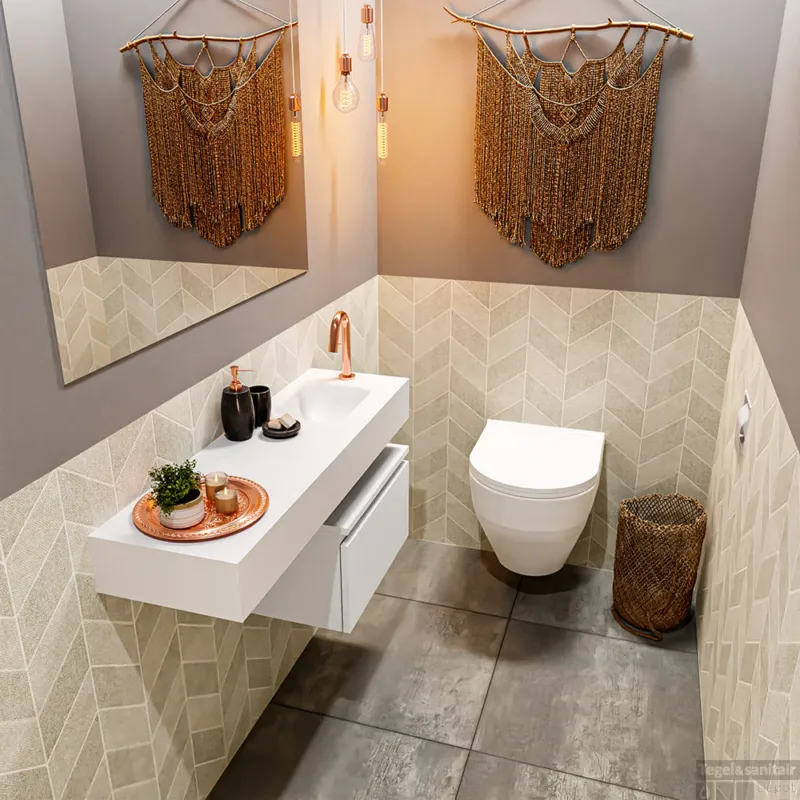 MONDIAZ ANDOR 50cm toiletmeubel talc. LEX 100cm wastafel talc rechts 1 kraangat Veilige Betaling