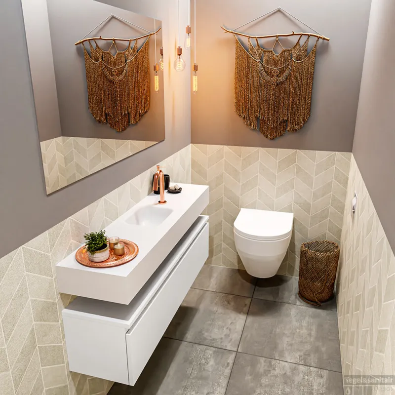 MONDIAZ ANDOR 120cm toiletmeubel talc. LEX 120cm wastafel talc midden 1 kraangat Veilige Betaling