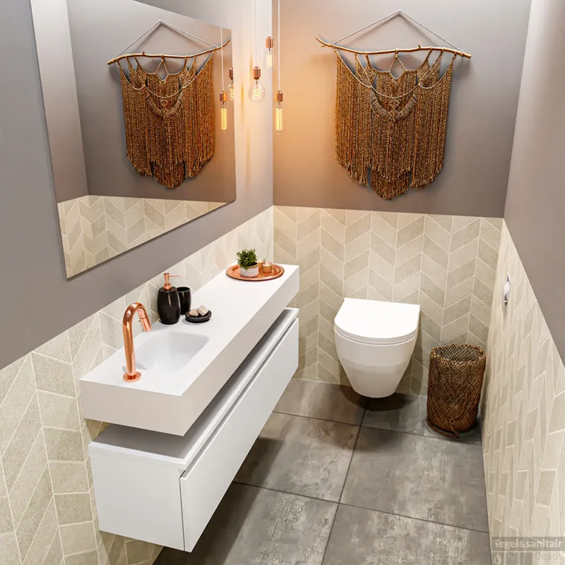 Beste Prijs MONDIAZ ANDOR 120cm toiletmeubel talc. LEX 120cm wastafel talc links 1 kraangat