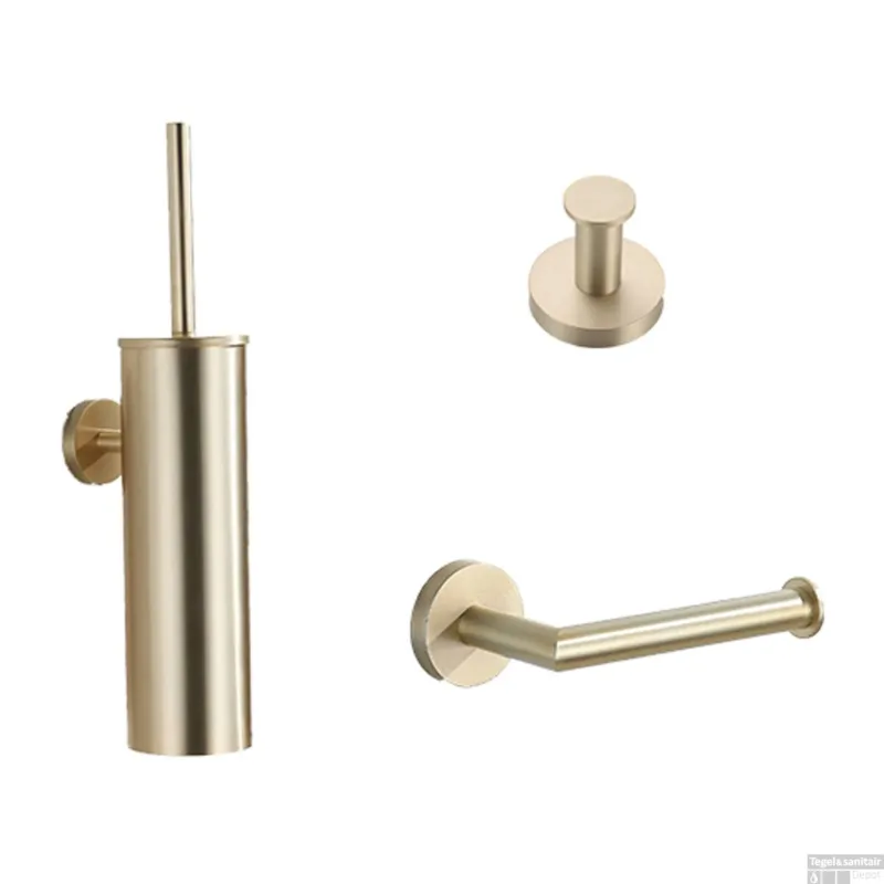 Complete Toiletborstelset BWS Brass Geborsteld Mat Goud Hete Deal