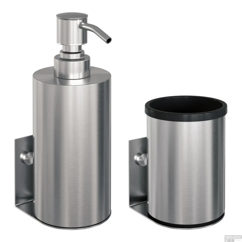 Zeepdispenser en Beker BRAUER Model A Incl. Wand Ophanging en Magnetisch opzetvlak Geborsteld RVS Express Levering