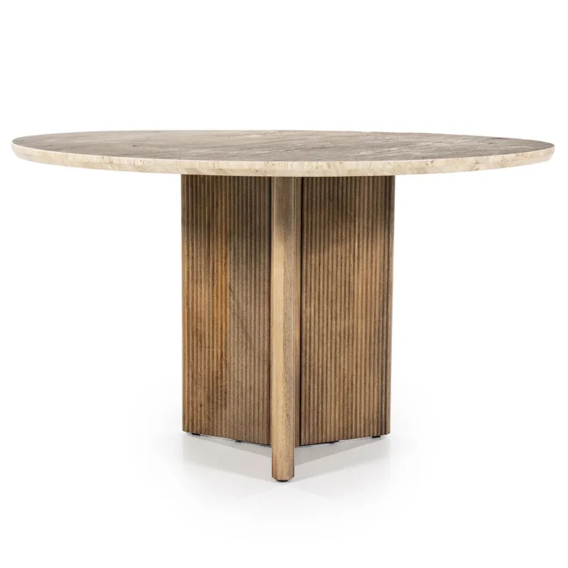 Seizoensaanbieding Eettafel Sara – mangohout & travertin beige