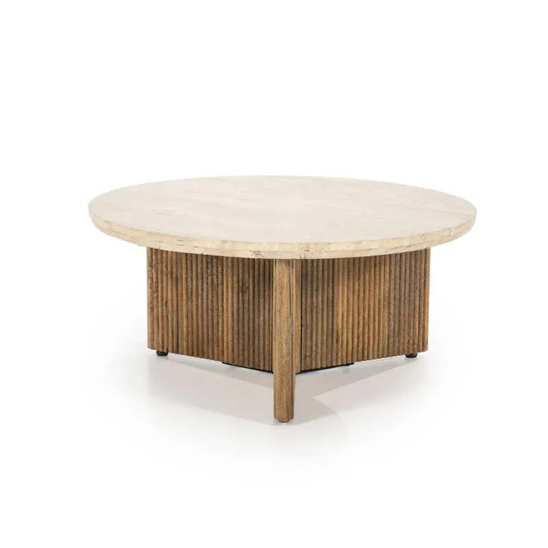 Salontafel Sara – mangohout & travertin beige Gratis Retour