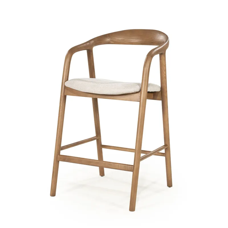Barstoel Rayven – essenhout & stof lichtbruin Shop Nu