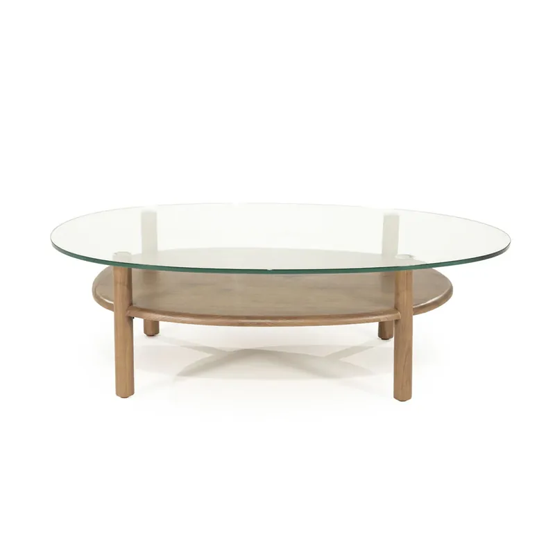Gecertificeerd Salontafel Cleo – eikenhout & glas lichtbruin
