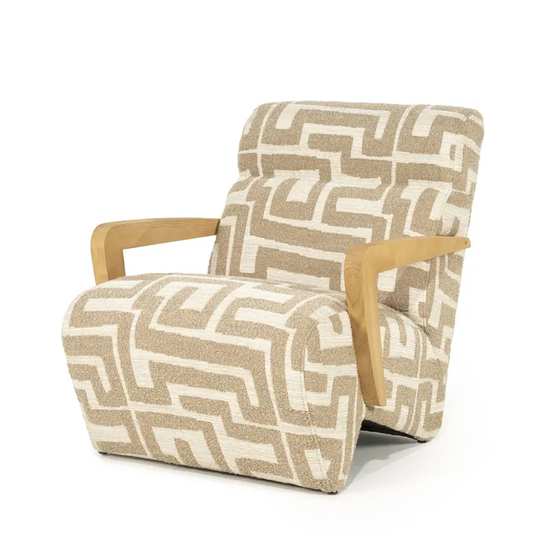Direct Beschikbaar Fauteuil Olek – stof & hout taupe libre