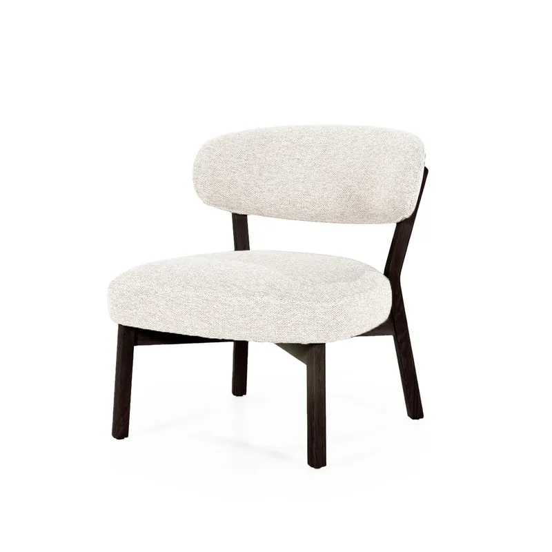 Fauteuil Mikky – stof & eikenhout bruin beige moon Nieuw