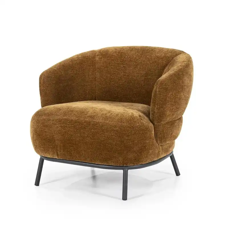 Fauteuil David – polyester & metaal mosterd safari Populair