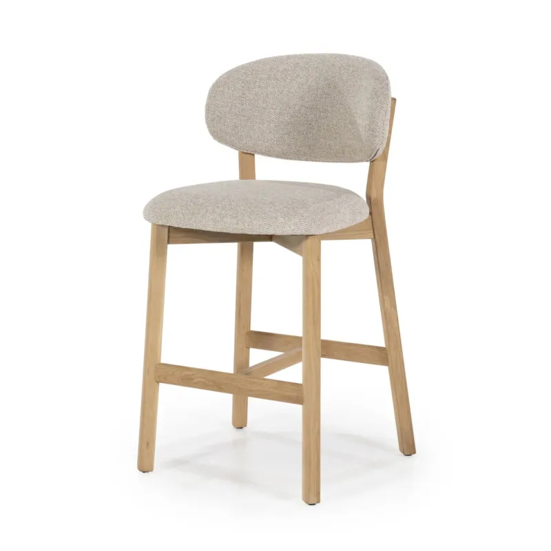 Barstoel Mikky – stof & eikenhout naturel taupe moon Bestel Nu