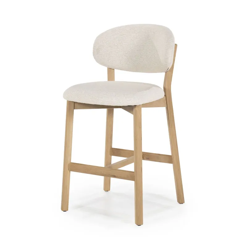Snelle Levering Barstoel Mikky – stof & eikenhout naturel beige moon