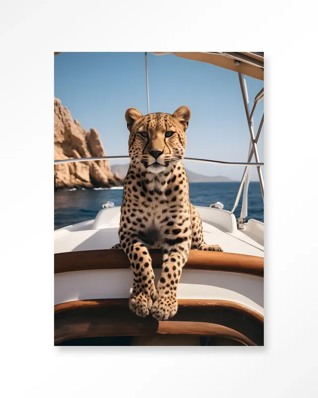 Sailboat Cheetah - Moderne Wanddecoratie | Artprint, Glass Art & Wandkleed Direct Beschikbaar