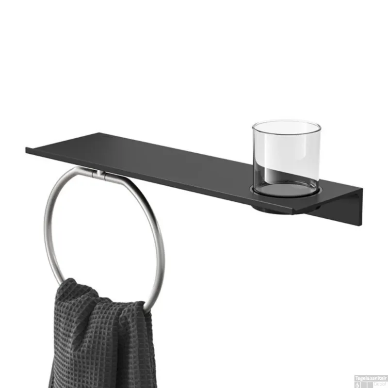 Gecertificeerd Planchet met Glas en Handdoekring Geesa Leev 40 cm RVS Zwart