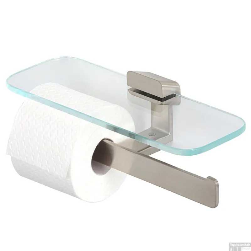 Veilige Betaling Toiletrolhouder Dubbel Geesa Shift met Planchet Geborsteld RVS