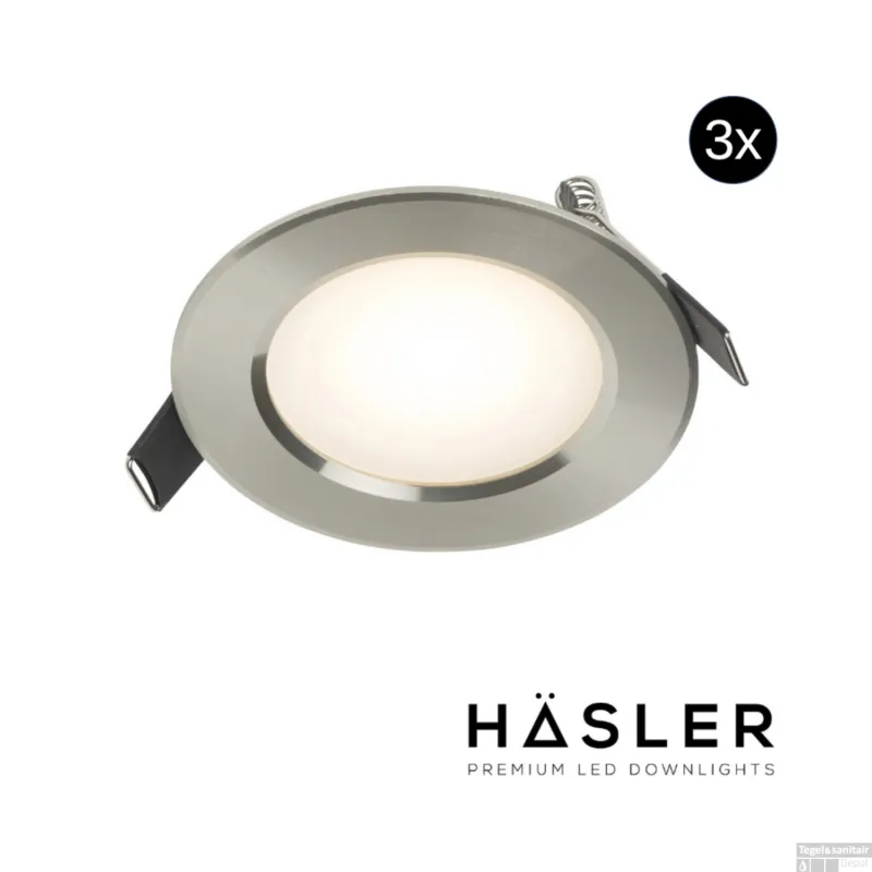 Direct Verzonden Inbouwspot Häsler Comarruga Incl. Fase Aansnijding Dimbaar 9.2 cm 4 Watt Warm Wit RVS Set 3x