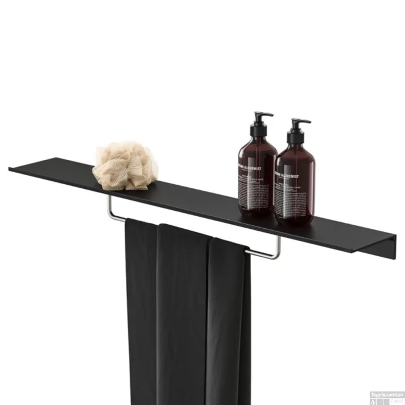 Gecertificeerd Planchet met handdoekrek Geesa Leev 80 cm RVS Zwart
