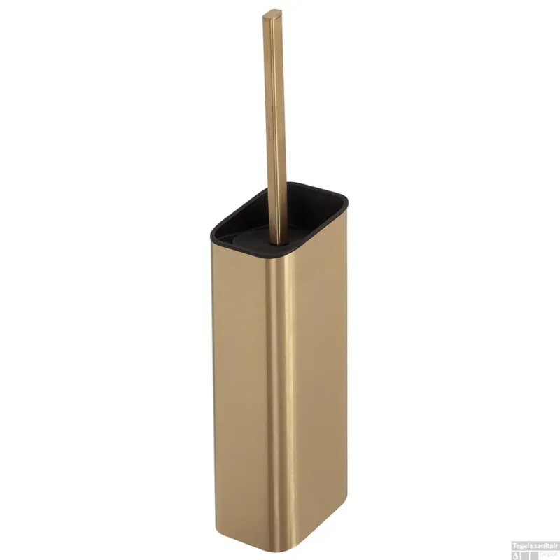 Speciale Aanbieding Toiletborstel Met Houder Geesa Shift Goud Geborsteld (Zwarte Deksel en Borstel)