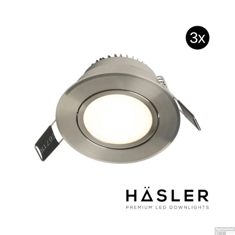 Shop Nu Inbouwspot Häsler Tordera Incl. Fase Aansnijding Dimbaar 8 cm 4 Watt Warm Wit RVS Set 3x