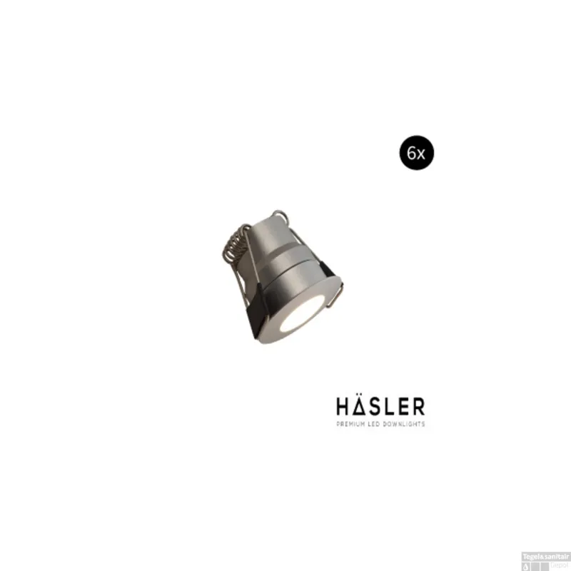 Premium Inbouwspot Häsler Grado Incl. Fase Aansnijding Dimbaar 3.4 cm 1.8 Watt Warm Wit RVS look Set 6x