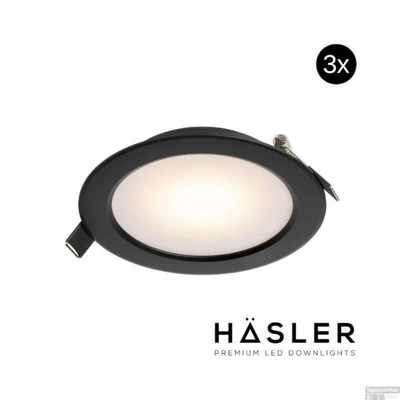 Inbouwspot Häsler Zamorra Incl. Fase Aansnijding Dimbaar 13.7 cm 8 Watt Warm Wit Zwart Set 3x Beperkt Aanbod