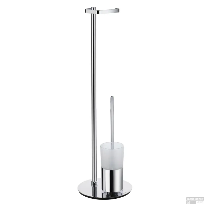 Reserverolhouder Smedbo Outline met Borstelhouder Mat Glas Container Rond 23x78 cm Chroom Koopje