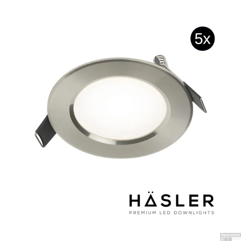 Express Levering Inbouwspot Häsler Comarruga Incl. Fase Aansnijding Dimbaar 9.2 cm 4 Watt Helder Wit RVS Set 5x