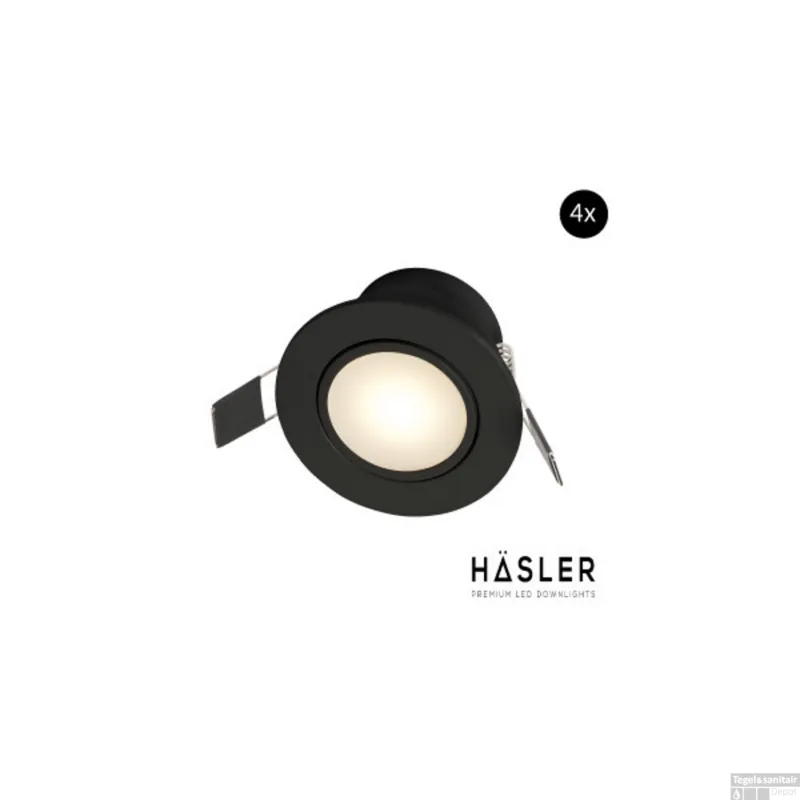 Seizoensaanbieding Inbouwspot Häsler Zaragoza Incl. Fase Aansnijding Dimbaar 8.3 cm 4 Watt Warm Wit Mat Zwart Set 4x