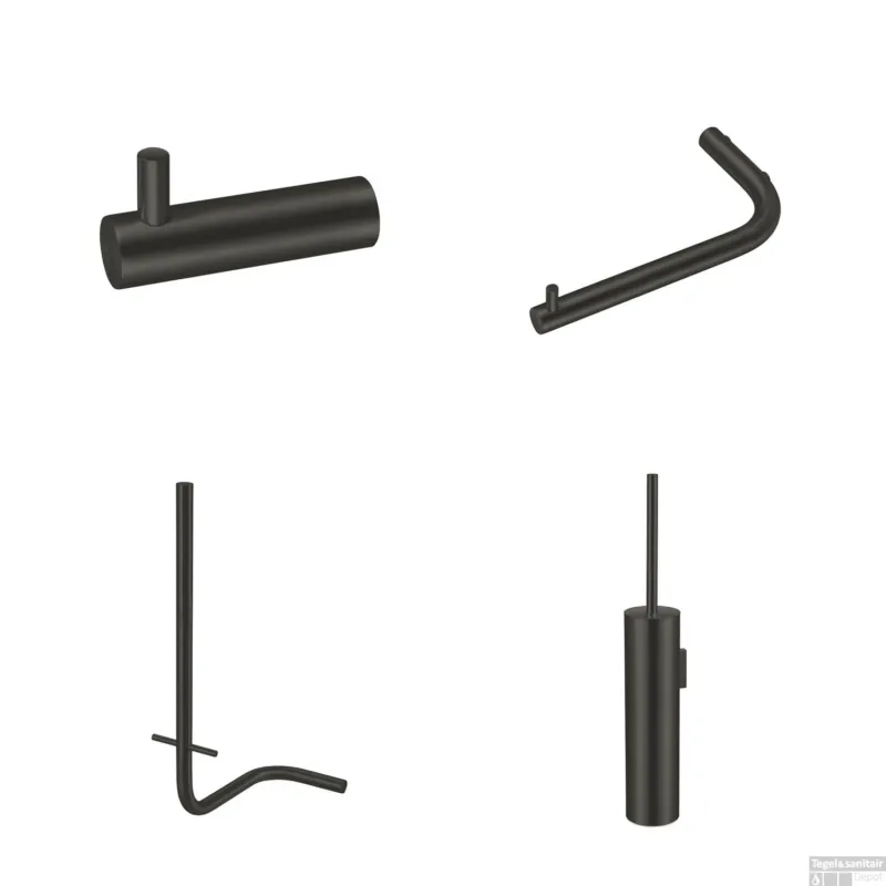 Accessoireset Qisani Flow Toiletruimte Geborsteld Mat Zwart Beperkt Aanbod