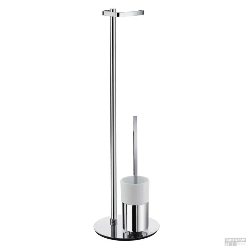 Uitverkoop Reserverolhouder Smedbo Outline met Borstelhouder Porselein Container Rond 23x78 cm Chroom