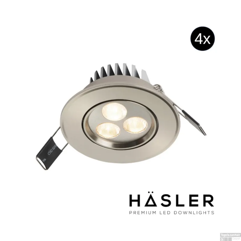 Voordeelprijs Inbouwspot Häsler Mataro Incl. Fase Aansnijding Dimbaar 8 cm 4 Watt Warm Wit RVS Set 4x
