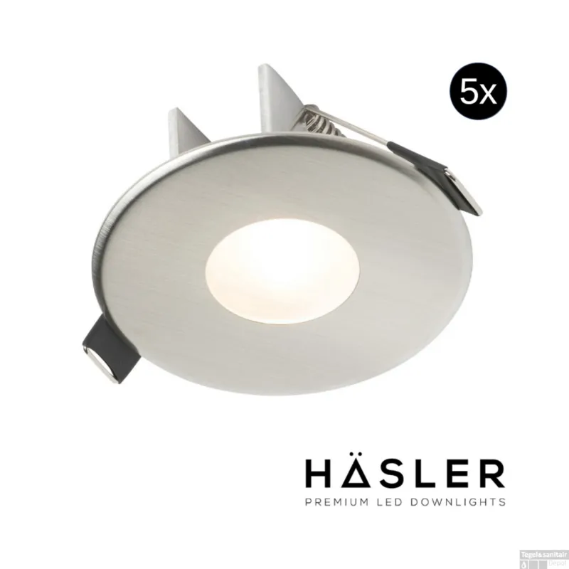 Direct Verzonden Inbouwspot Häsler Blanes Incl. Fase Aansnijding Dimbaar 8 cm 4 Watt Warm Wit RVS Set 5x