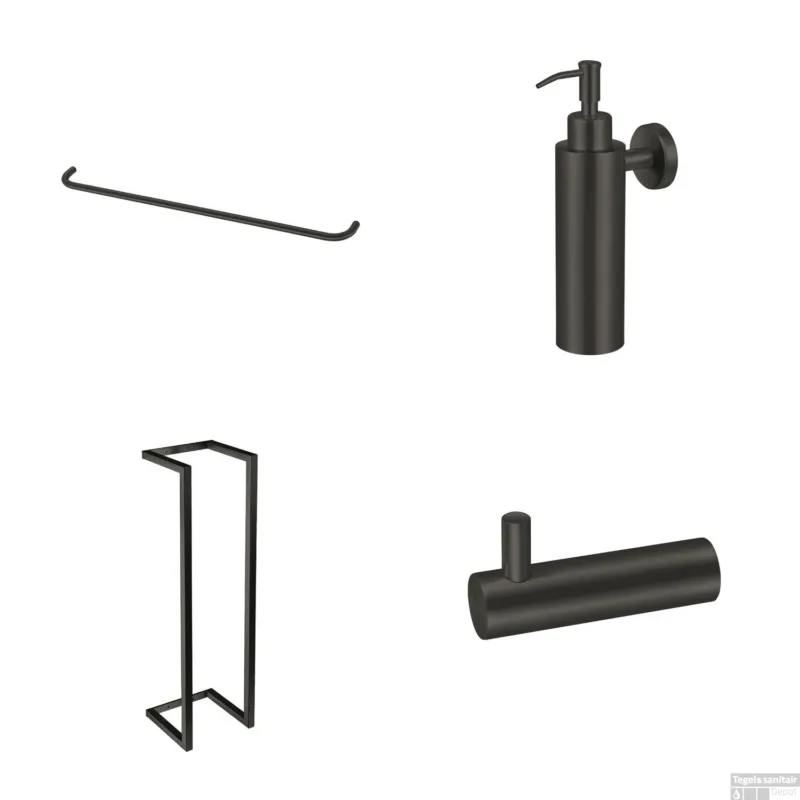Koopje Accessoireset Qisani Flow Badkamer Geborsteld Mat Zwart