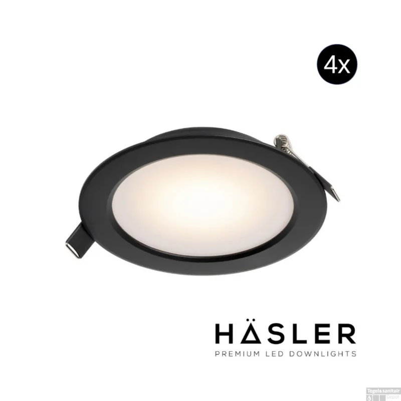 Express Levering Inbouwspot Häsler Zamorra Incl. Fase Aansnijding Dimbaar 13.7 cm 8 Watt Warm Wit Zwart Set 4x