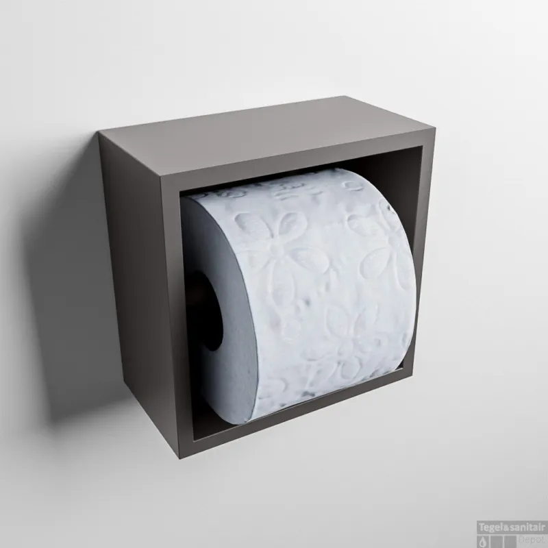 Finale Uitverkoop MONDIAZ Easy Toiletrolhouder CUBE 160 solid surface 16x8,6cm kleur Dark grey. Geschikt voor op en inbouw.