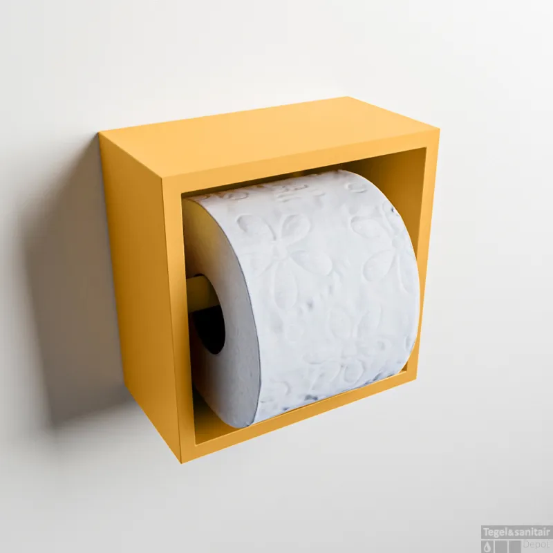 MONDIAZ Easy Toiletrolhouder CUBE 160 solid surface 16x8,6cm kleur Ocher. Geschikt voor op en inbouw. Dagaanbieding