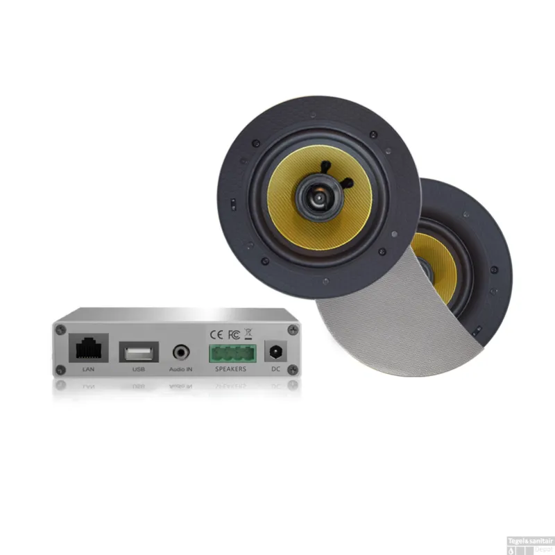 Aanbieding Wifi-Audio Versterker Aquasound Airplay + DLNA 30W Inclusief Speakerset Aquasound Rumba 116 mm Mat Chroom