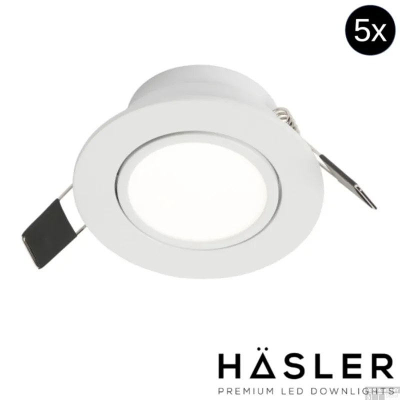 Aanbieding Inbouwspot Häsler Ancona Incl. Fase Aansnijding Dimbaar 8 cm 4 Watt Helder Wit RVS Set 5x