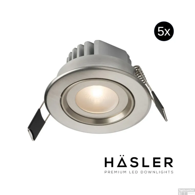 Exclusieve Aanbieding Inbouwspot Häsler Tarragona Incl. Fase Aansnijding Dimbaar 8 cm 4 Watt Warm Wit RVS Set 5x