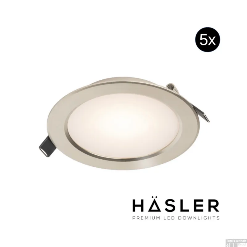 Superprijs Inbouwspot Häsler Volterra Incl. Fase Aansnijding Dimbaar 13.7 cm 8 Watt Warm Wit RVS Set 5x