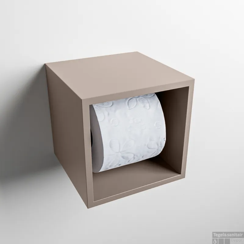 Flitsaanbieding MONDIAZ Easy Toiletrolhouder CUBE 160 solid surface 16x16cm kleur Smoke. Geschikt voor op en inbouw.