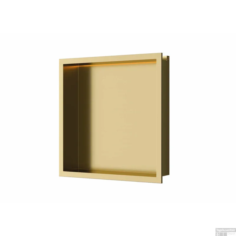 Express Levering Inbouwnis Luca Sanitair 30x30x6,5cm RVS Geborsteld Goud PVD + LED verlichting