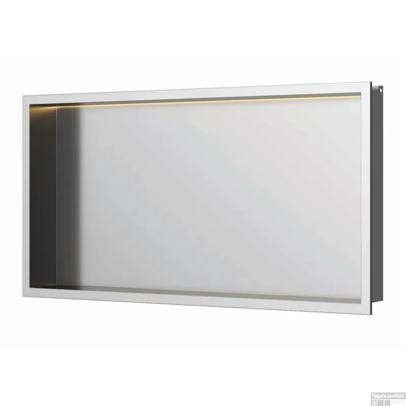 Fabrieksprijs Inbouwnis Luca Sanitair 60x30x6,5cm RVS Geborsteld Nikkel PVD + LED verlichting