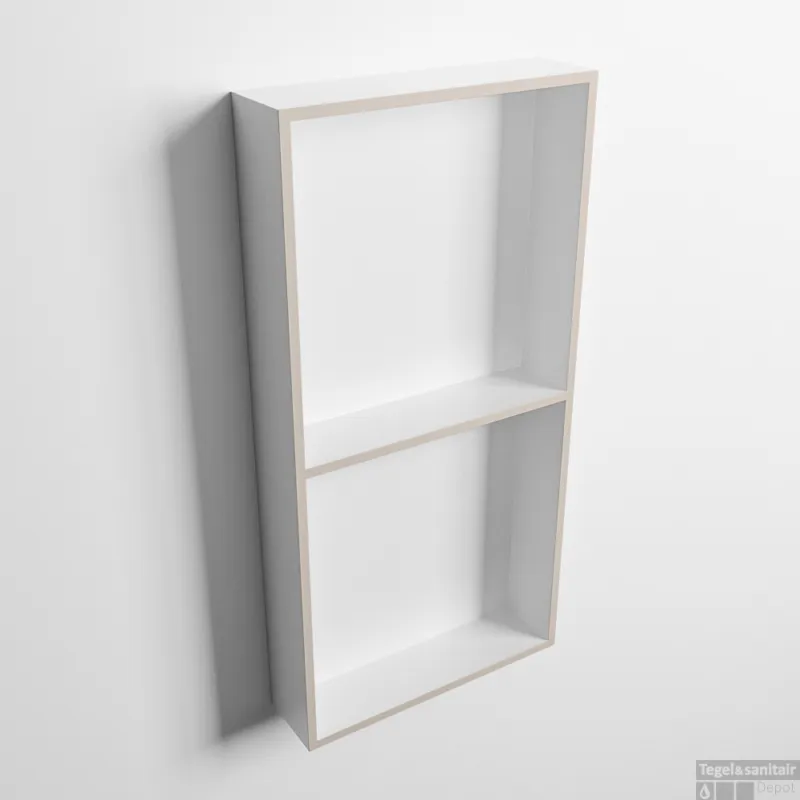 MONDIAZ EASY Nis 59,5x29,5cm in solid surface kleur Linen Talc. 2 vakken geschikt voor in- of opbouw Goedkoop