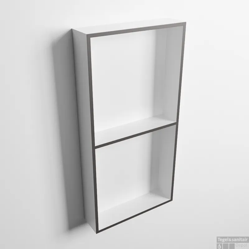 MONDIAZ EASY Nis 59,5x29,5cm in solid surface kleur DarkGrey Talc. 2 vakken geschikt voor in- of opbouw Aanbieding
