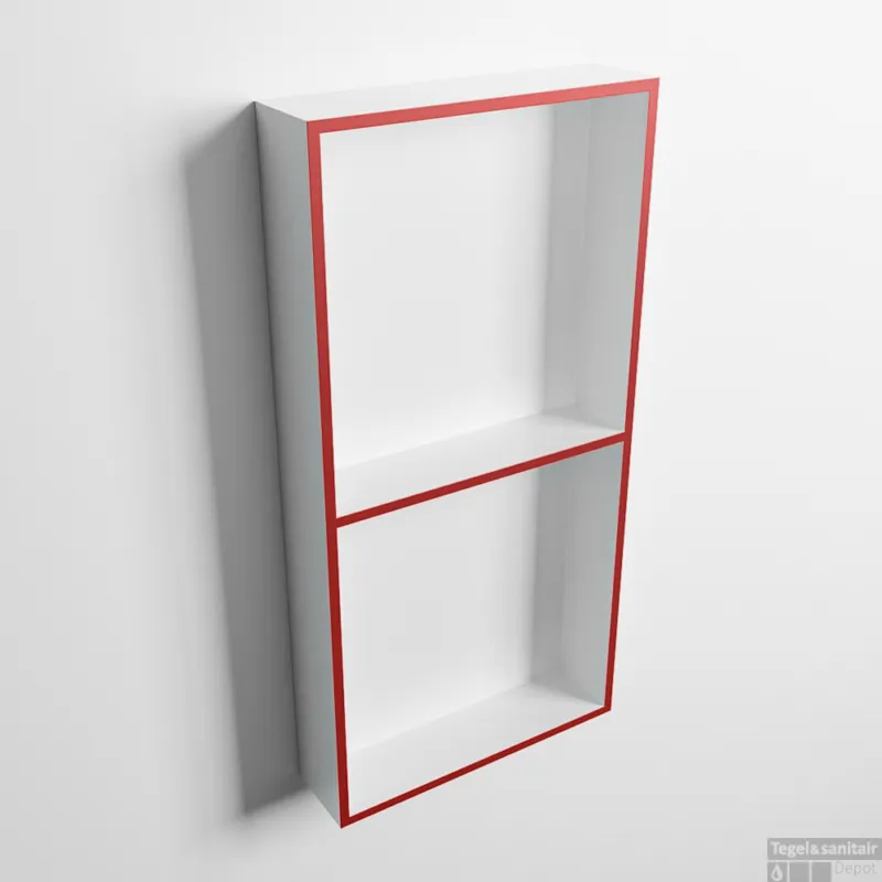 Betaalbaar MONDIAZ EASY Nis 59,5x29,5cm in solid surface kleur Fire Talc. 2 vakken geschikt voor in- of opbouw